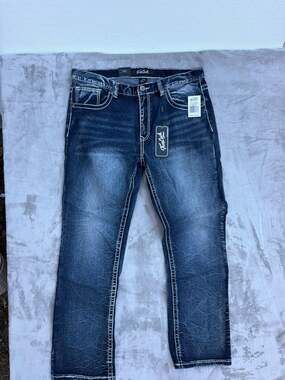 True Luck Men's Dark Blast Classic Stretch Bootcut Jeans NWT 38x32